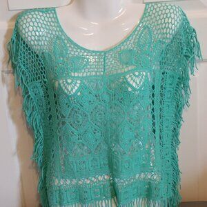 My Michelle Girls Crochet Layering /Cover Up Fringed Top Size Medium Boho